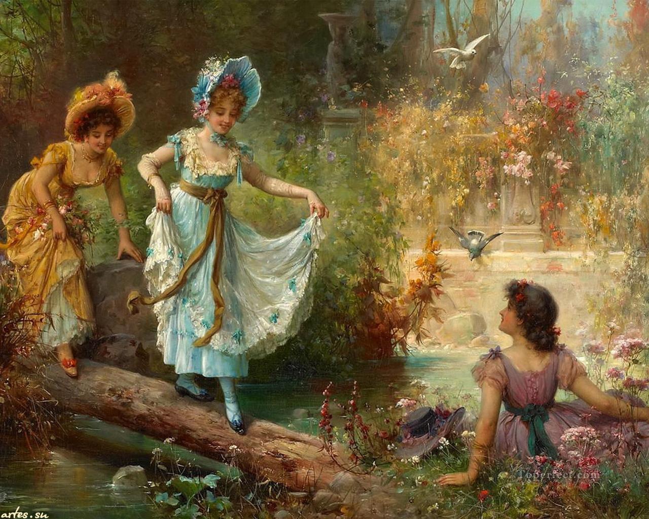 花の女性と鳥 ハンス・ザツカ油絵
